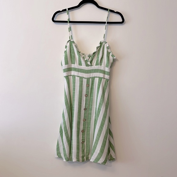 Lulus Linnea Green & White Striped Ruffled Linen Blend Summer Sundress - Picture 5 of 15